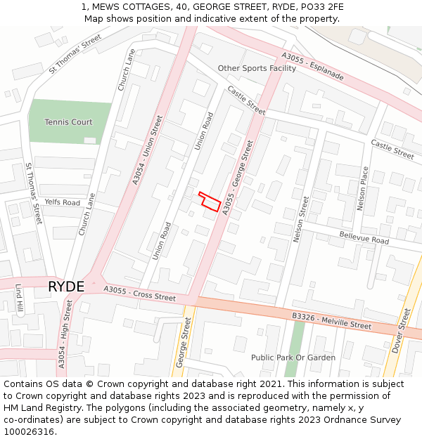 1, MEWS COTTAGES, 40, GEORGE STREET, RYDE, PO33 2FE: Location map and indicative extent of plot