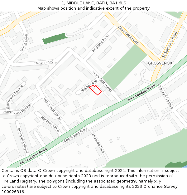 1, MIDDLE LANE, BATH, BA1 6LS: Location map and indicative extent of plot