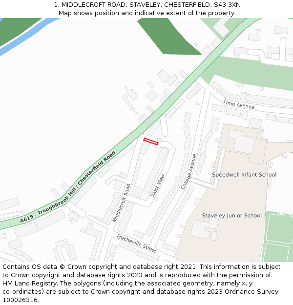 1, MIDDLECROFT ROAD, STAVELEY, CHESTERFIELD, S43 3XN: Location map and indicative extent of plot