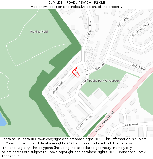 1, MILDEN ROAD, IPSWICH, IP2 0LB: Location map and indicative extent of plot