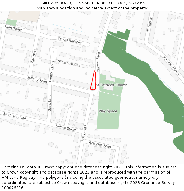 1, MILITARY ROAD, PENNAR, PEMBROKE DOCK, SA72 6SH: Location map and indicative extent of plot