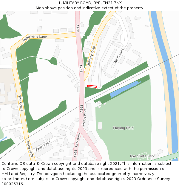 1, MILITARY ROAD, RYE, TN31 7NX: Location map and indicative extent of plot