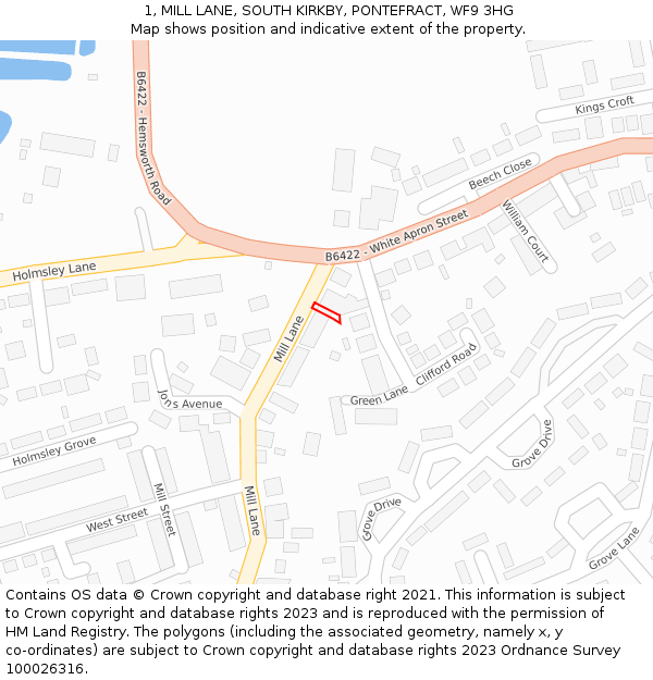 1, MILL LANE, SOUTH KIRKBY, PONTEFRACT, WF9 3HG: Location map and indicative extent of plot