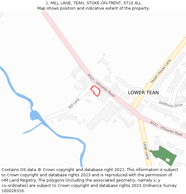 1, MILL LANE, TEAN, STOKE-ON-TRENT, ST10 4LL: Location map and indicative extent of plot