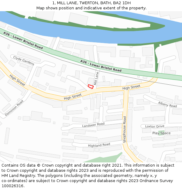 1, MILL LANE, TWERTON, BATH, BA2 1DH: Location map and indicative extent of plot