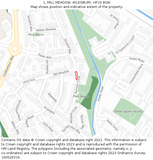 1, MILL MEADOW, AYLESBURY, HP19 8GW: Location map and indicative extent of plot