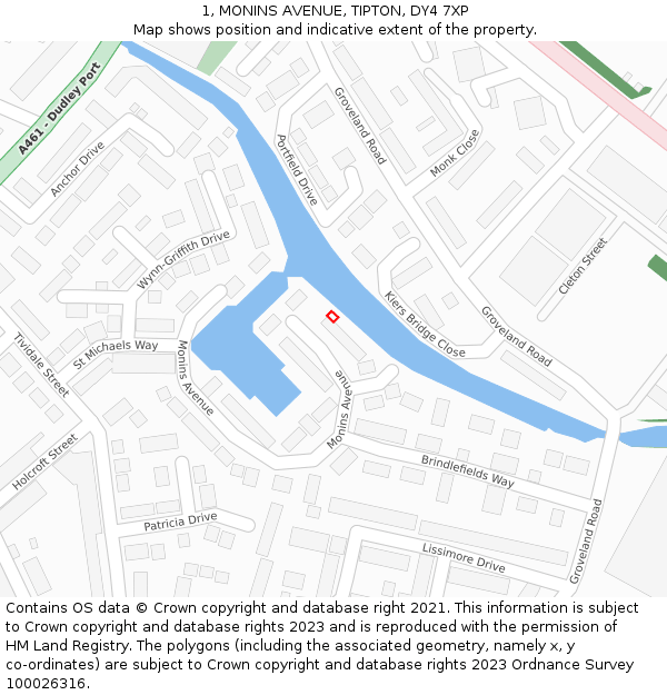 1, MONINS AVENUE, TIPTON, DY4 7XP: Location map and indicative extent of plot