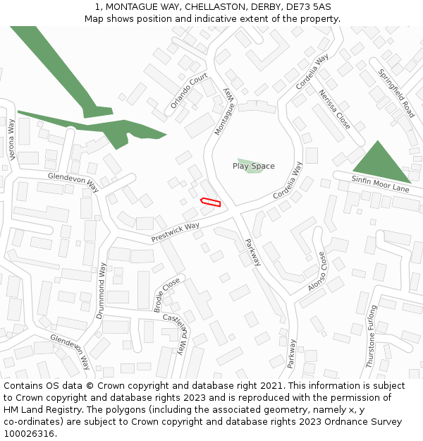 1, MONTAGUE WAY, CHELLASTON, DERBY, DE73 5AS: Location map and indicative extent of plot