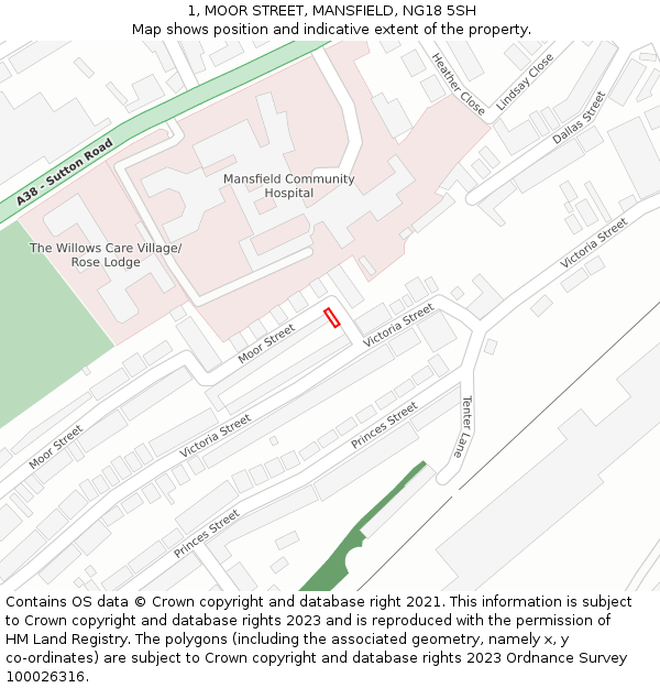 1, MOOR STREET, MANSFIELD, NG18 5SH: Location map and indicative extent of plot