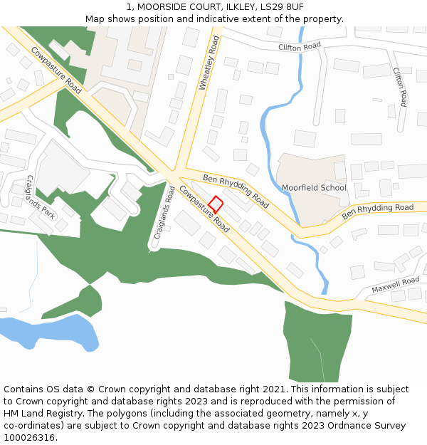 1, MOORSIDE COURT, ILKLEY, LS29 8UF: Location map and indicative extent of plot