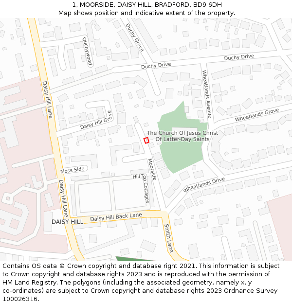 1, MOORSIDE, DAISY HILL, BRADFORD, BD9 6DH: Location map and indicative extent of plot