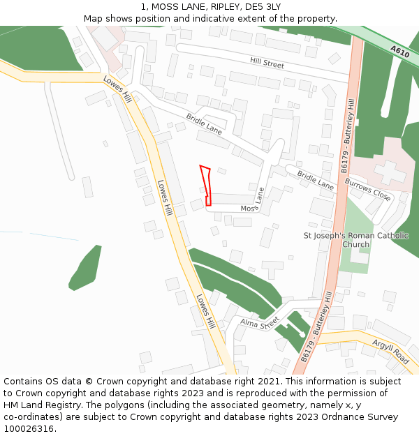 1, MOSS LANE, RIPLEY, DE5 3LY: Location map and indicative extent of plot