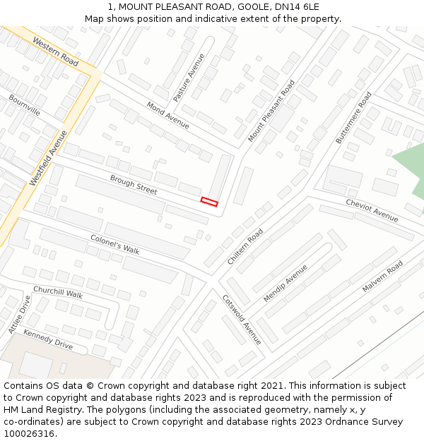 1, MOUNT PLEASANT ROAD, GOOLE, DN14 6LE: Location map and indicative extent of plot