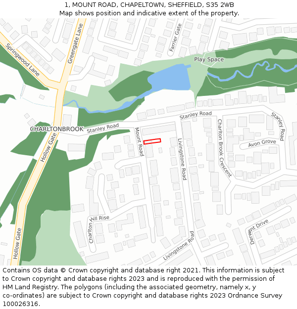 1, MOUNT ROAD, CHAPELTOWN, SHEFFIELD, S35 2WB: Location map and indicative extent of plot