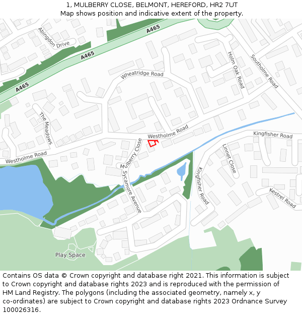 1, MULBERRY CLOSE, BELMONT, HEREFORD, HR2 7UT: Location map and indicative extent of plot