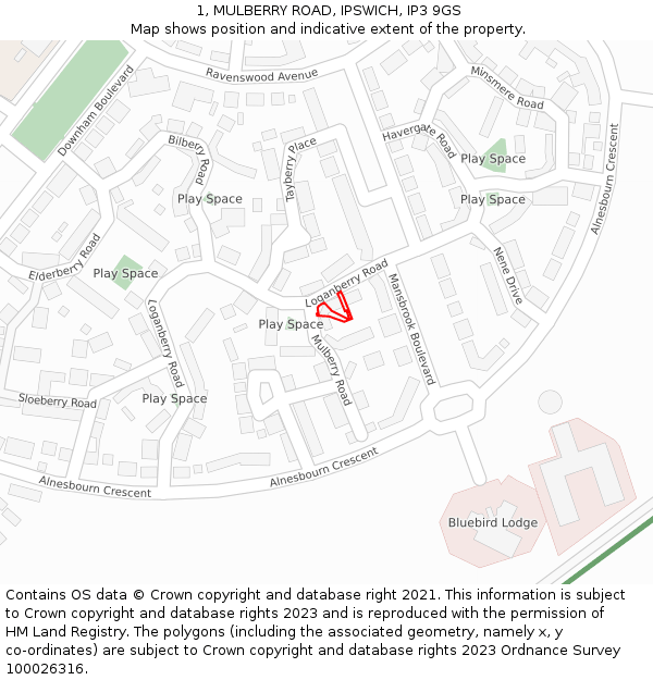 1, MULBERRY ROAD, IPSWICH, IP3 9GS: Location map and indicative extent of plot
