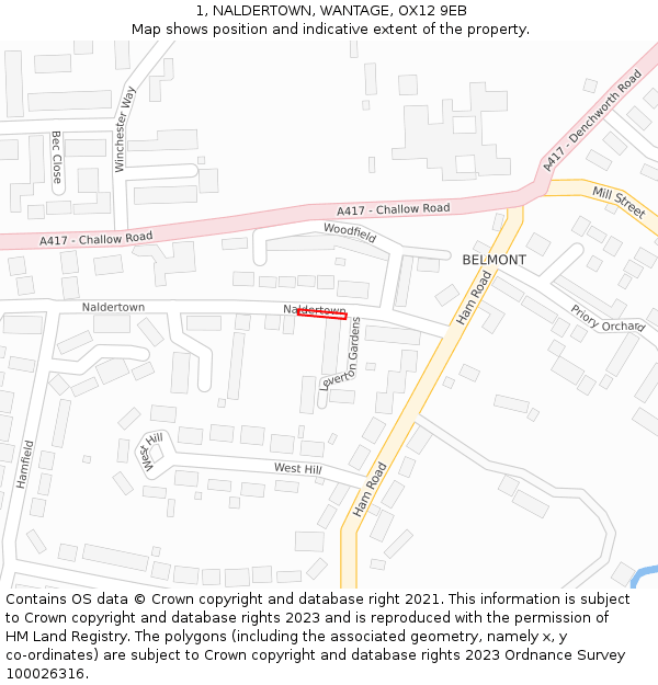 1, NALDERTOWN, WANTAGE, OX12 9EB: Location map and indicative extent of plot
