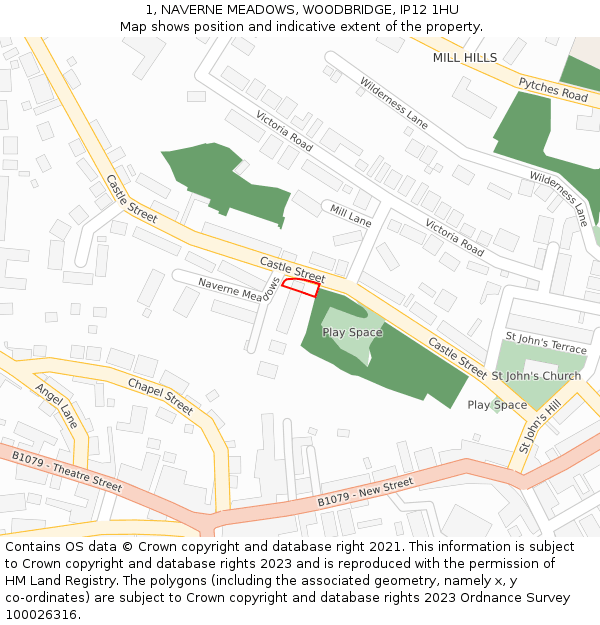 1, NAVERNE MEADOWS, WOODBRIDGE, IP12 1HU: Location map and indicative extent of plot