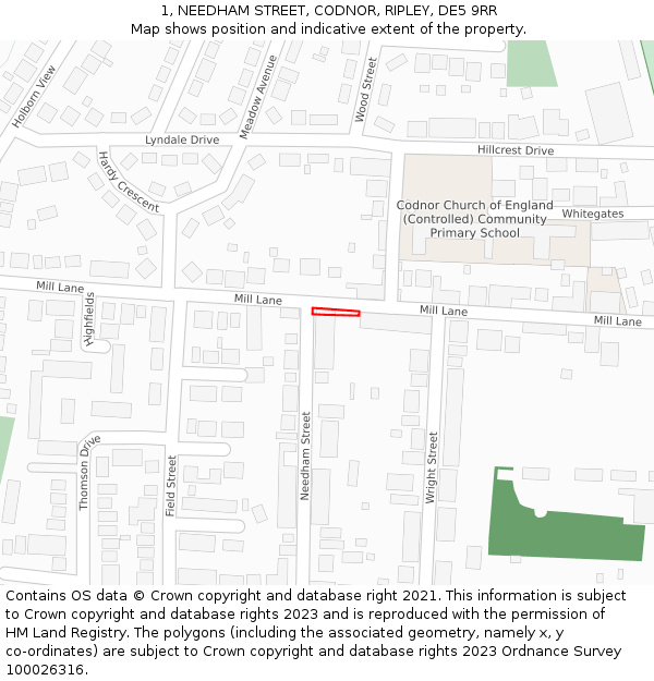 1, NEEDHAM STREET, CODNOR, RIPLEY, DE5 9RR: Location map and indicative extent of plot