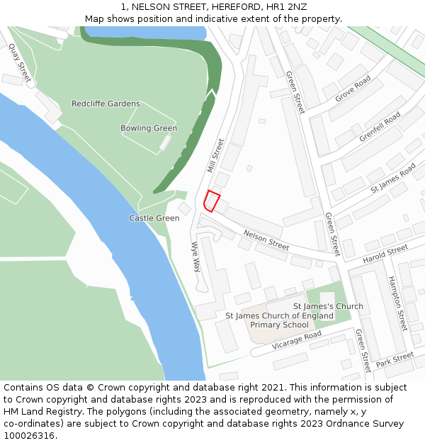 1, NELSON STREET, HEREFORD, HR1 2NZ: Location map and indicative extent of plot
