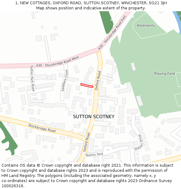 1, NEW COTTAGES, OXFORD ROAD, SUTTON SCOTNEY, WINCHESTER, SO21 3JH: Location map and indicative extent of plot