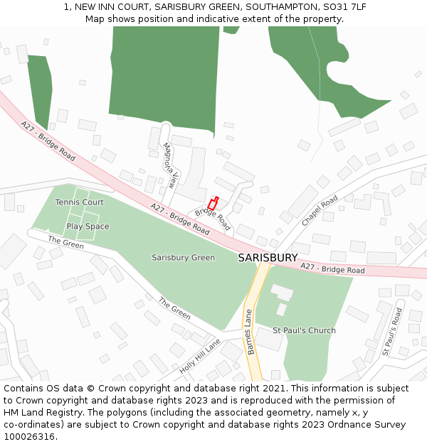 1, NEW INN COURT, SARISBURY GREEN, SOUTHAMPTON, SO31 7LF: Location map and indicative extent of plot