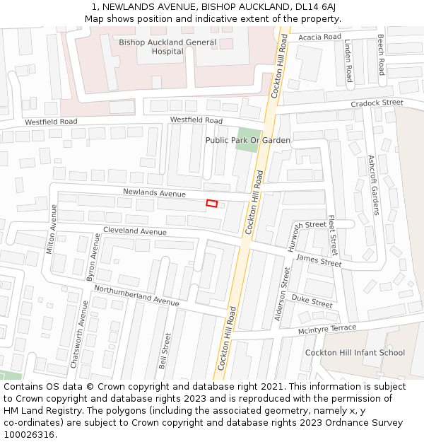 1, NEWLANDS AVENUE, BISHOP AUCKLAND, DL14 6AJ: Location map and indicative extent of plot