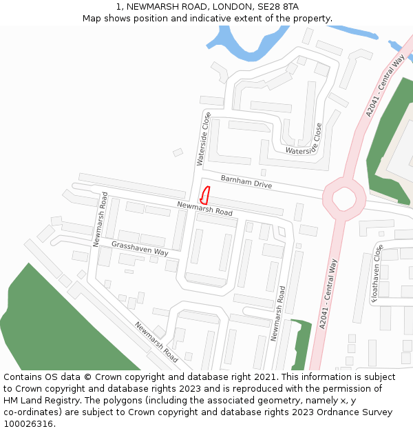 1, NEWMARSH ROAD, LONDON, SE28 8TA: Location map and indicative extent of plot
