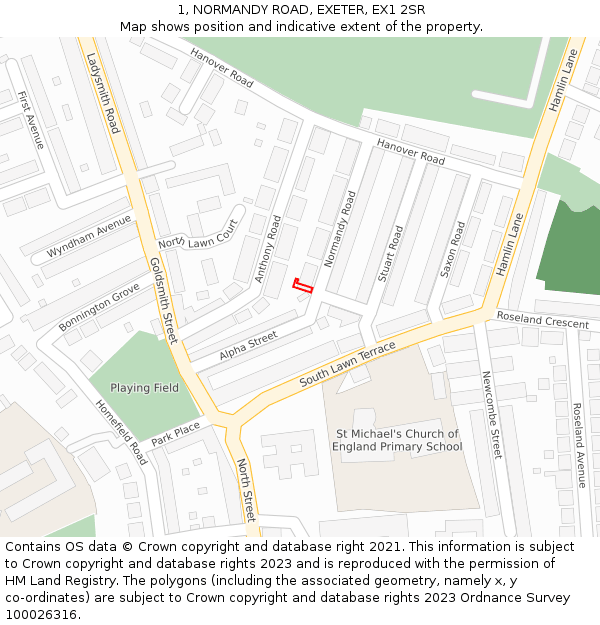 1, NORMANDY ROAD, EXETER, EX1 2SR: Location map and indicative extent of plot