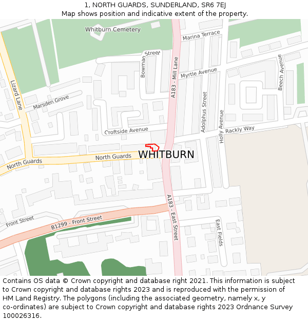 1, NORTH GUARDS, SUNDERLAND, SR6 7EJ: Location map and indicative extent of plot