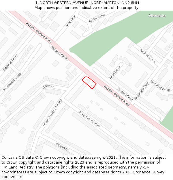 1, NORTH WESTERN AVENUE, NORTHAMPTON, NN2 8HH: Location map and indicative extent of plot