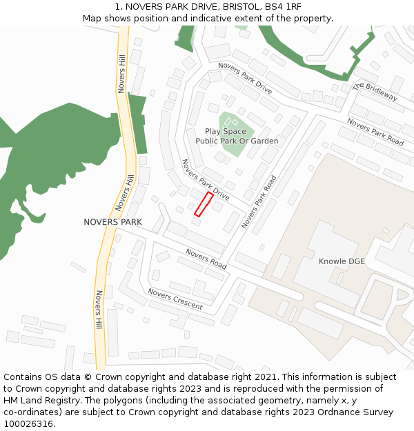1, NOVERS PARK DRIVE, BRISTOL, BS4 1RF: Location map and indicative extent of plot