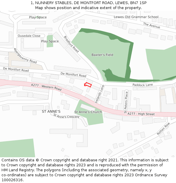 1, NUNNERY STABLES, DE MONTFORT ROAD, LEWES, BN7 1SP: Location map and indicative extent of plot