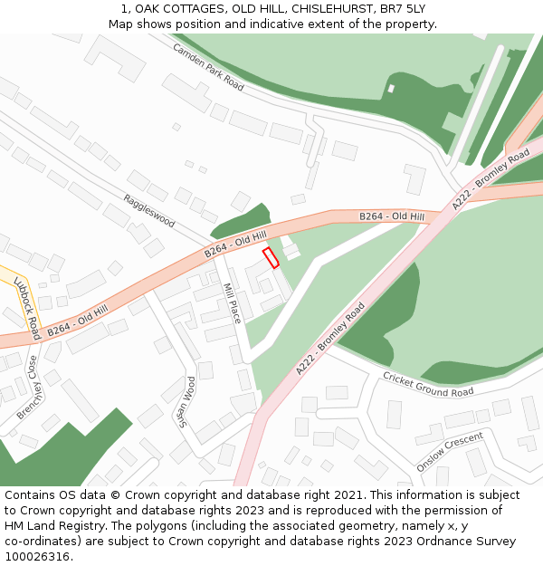 1, OAK COTTAGES, OLD HILL, CHISLEHURST, BR7 5LY: Location map and indicative extent of plot