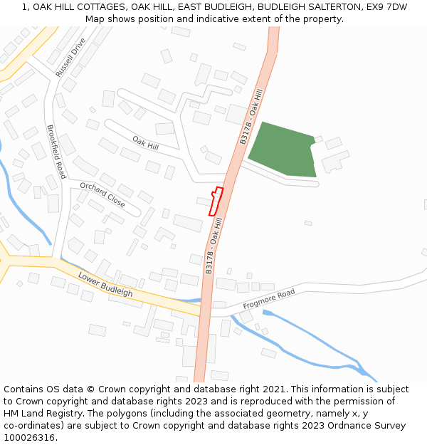 1, OAK HILL COTTAGES, OAK HILL, EAST BUDLEIGH, BUDLEIGH SALTERTON, EX9 7DW: Location map and indicative extent of plot