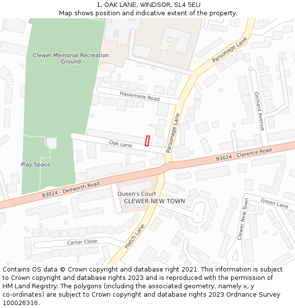 1, OAK LANE, WINDSOR, SL4 5EU: Location map and indicative extent of plot
