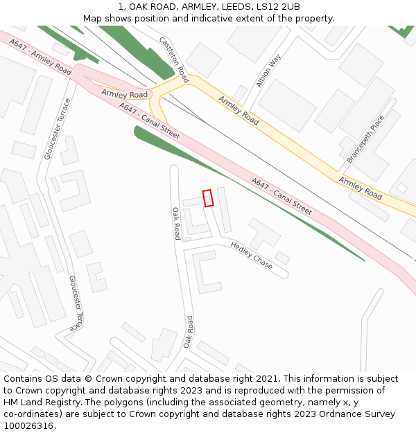 1, OAK ROAD, ARMLEY, LEEDS, LS12 2UB: Location map and indicative extent of plot