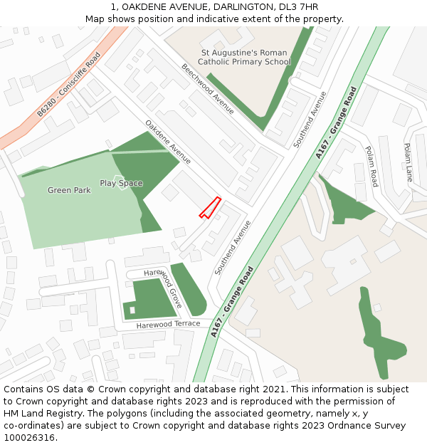 1, OAKDENE AVENUE, DARLINGTON, DL3 7HR: Location map and indicative extent of plot