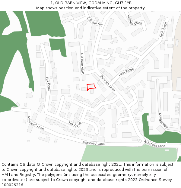 1, OLD BARN VIEW, GODALMING, GU7 1YR: Location map and indicative extent of plot