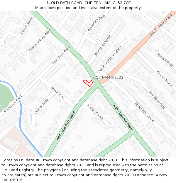 1, OLD BATH ROAD, CHELTENHAM, GL53 7QF: Location map and indicative extent of plot