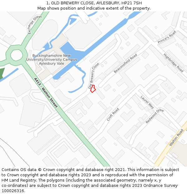 1, OLD BREWERY CLOSE, AYLESBURY, HP21 7SH: Location map and indicative extent of plot