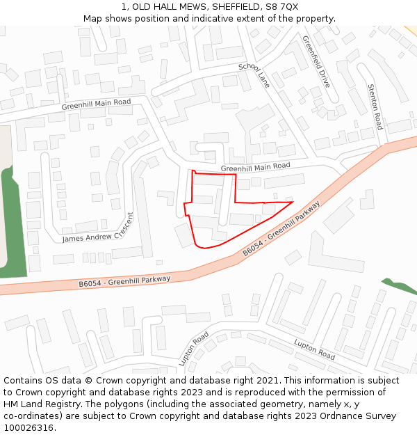 1, OLD HALL MEWS, SHEFFIELD, S8 7QX: Location map and indicative extent of plot
