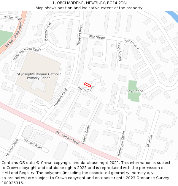 1, ORCHARDENE, NEWBURY, RG14 2DN: Location map and indicative extent of plot