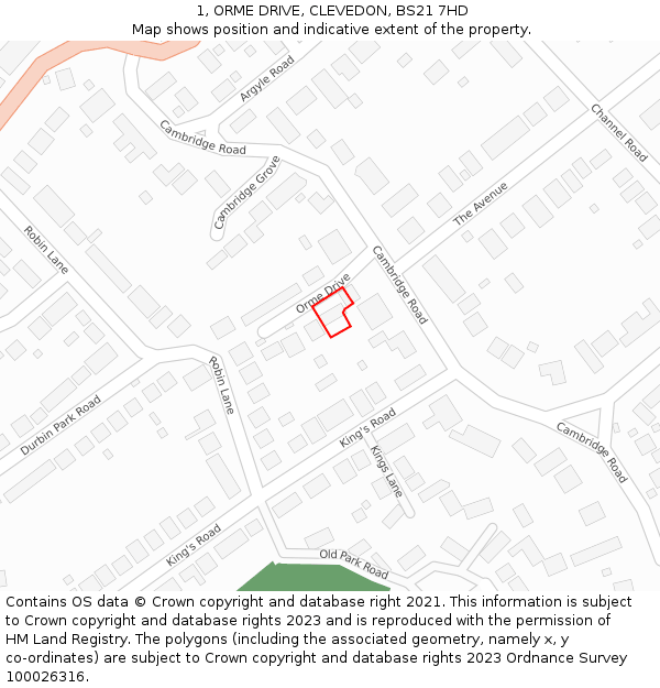 1, ORME DRIVE, CLEVEDON, BS21 7HD: Location map and indicative extent of plot