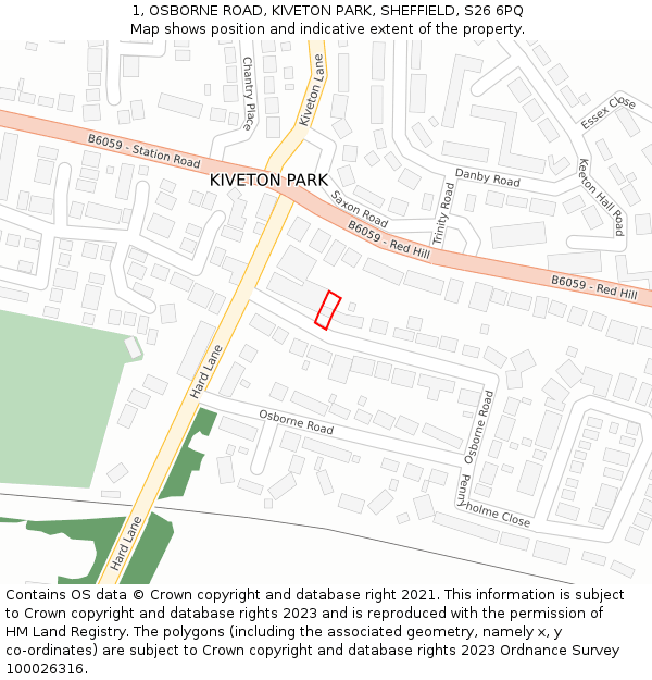 1, OSBORNE ROAD, KIVETON PARK, SHEFFIELD, S26 6PQ: Location map and indicative extent of plot