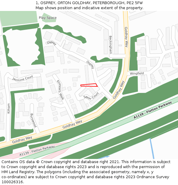 1, OSPREY, ORTON GOLDHAY, PETERBOROUGH, PE2 5FW: Location map and indicative extent of plot