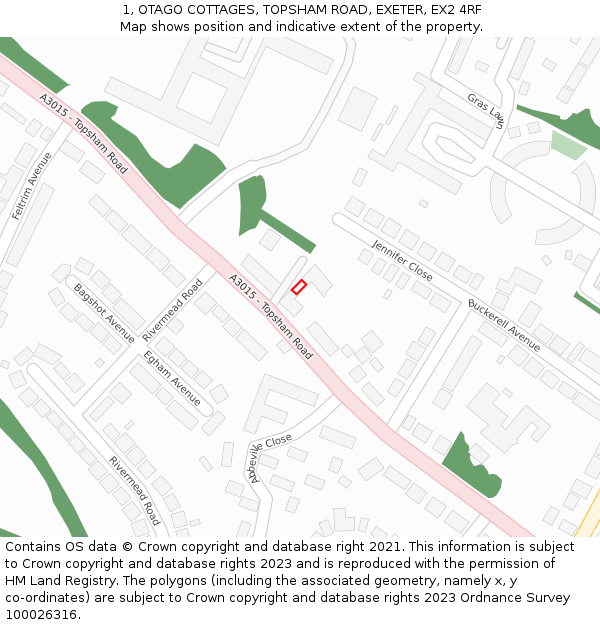 1, OTAGO COTTAGES, TOPSHAM ROAD, EXETER, EX2 4RF: Location map and indicative extent of plot