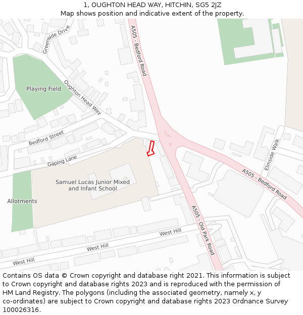 1, OUGHTON HEAD WAY, HITCHIN, SG5 2JZ: Location map and indicative extent of plot