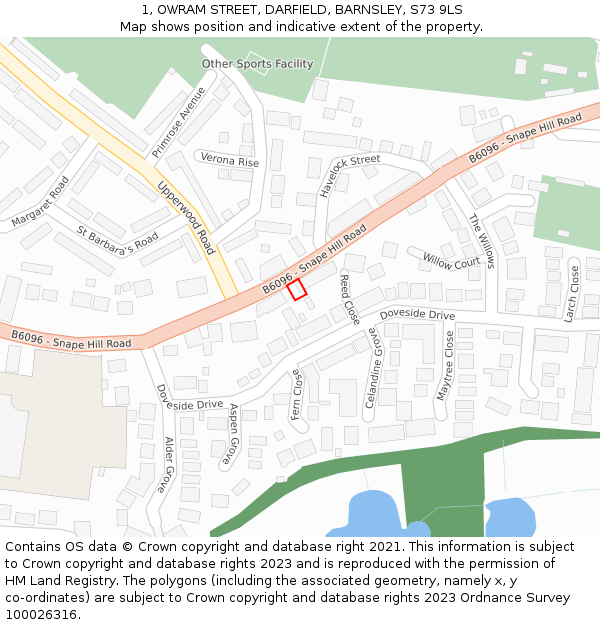 1, OWRAM STREET, DARFIELD, BARNSLEY, S73 9LS: Location map and indicative extent of plot