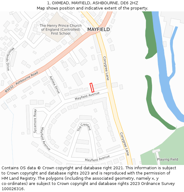 1, OXMEAD, MAYFIELD, ASHBOURNE, DE6 2HZ: Location map and indicative extent of plot
